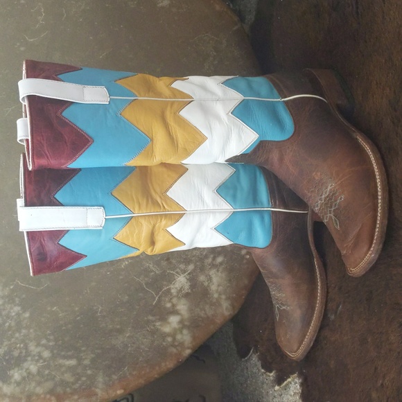 MACIE BEAN Gettin' Ziggy With It M9063 zig zag/Chevron cowgirl boot square toe 6 - Picture 1 of 16